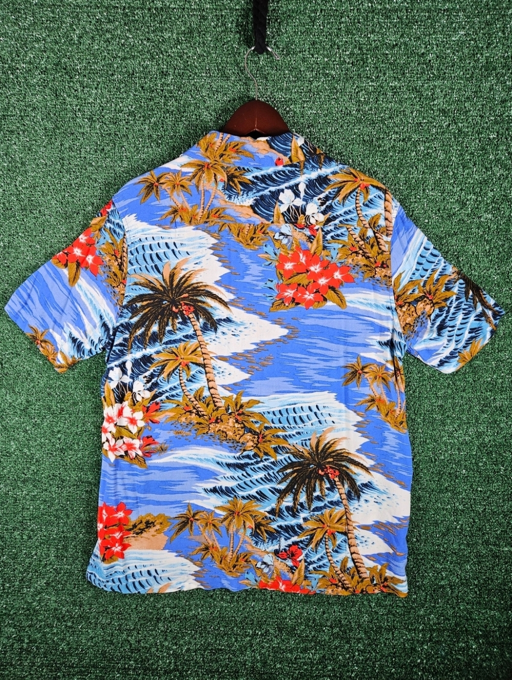 H&M Casual Blue Tropical Palm Print Button Down Shirt / Mens Size Large - Picture 8 of 9